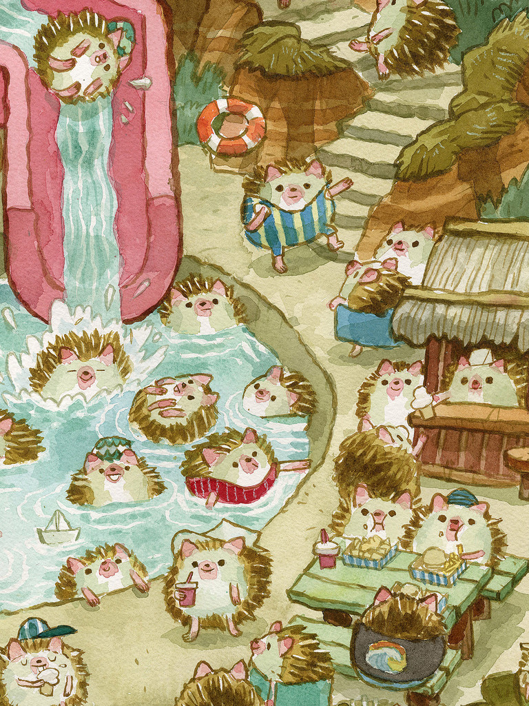 Hedgehog Water Park Print
