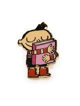 Hug Machine hugging a book enamel pin