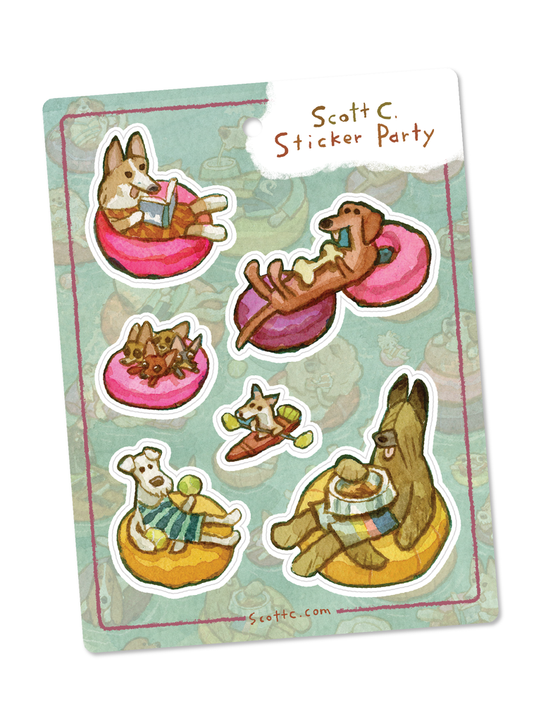 Tubing Dogs Sticker Sheet